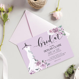 Invitación Lavender Florals Vestido Boda blanco Ducha de novi