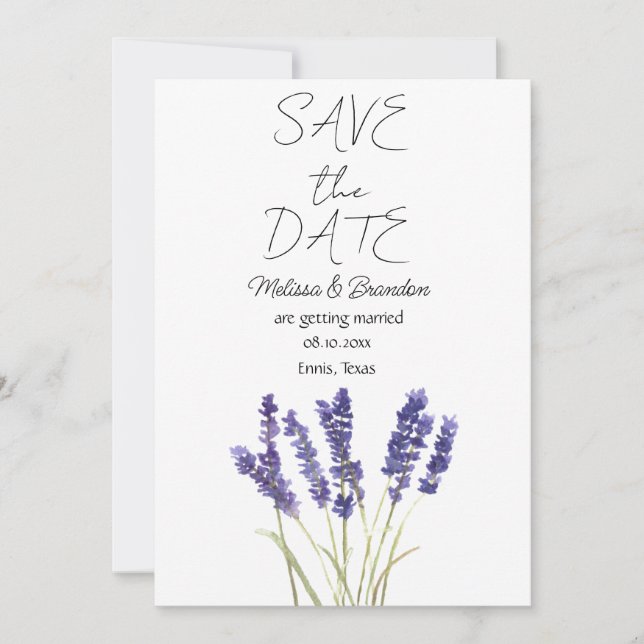 Invitación Lavender Flores moradas de flores rusticas Boda (Anverso)