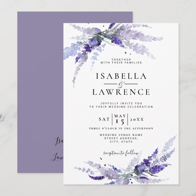 Invitación Lavender Flores Provenza Floral Lilac Boda (Anverso / Reverso)