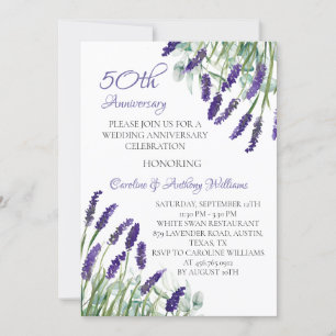 Invitación Lavender Flores Púrpuras 50 aniversario Boda