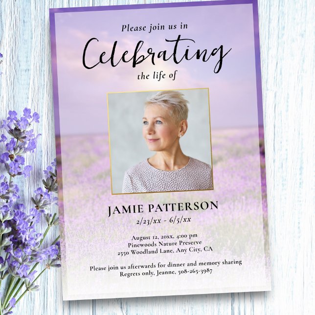 Invitación Lavender Flower Celebration of Life Photo Funeral  (Subido por el creador)