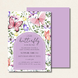 Invitación Lavender Fluttering Butterfly Greenery Baby Shower