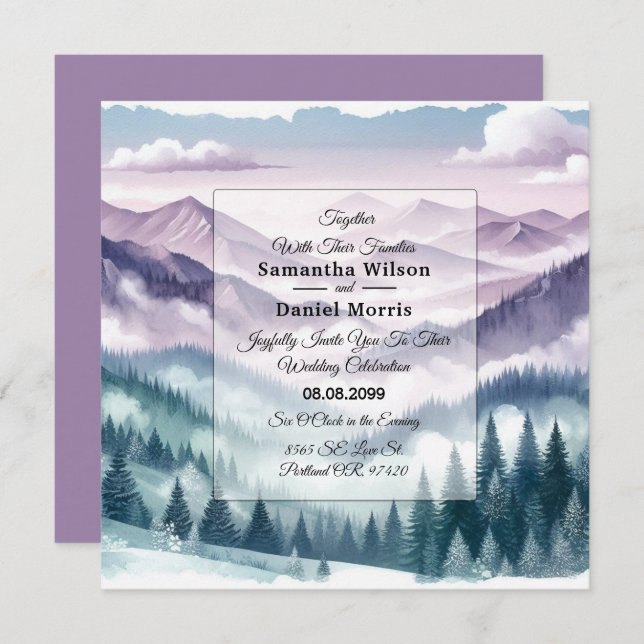 Invitación Lavender Frost in the Alpine Mist Wedding (Anverso / Reverso)
