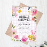Invitación Lavender Gingham Spring Floral Bridal Shower<br><div class="desc">Celebrate the bride-to-be with this charming Lavender Gingham Spring Floral Bridal Shower Invitation, featuring a sweet painted soft florals on a pale purple gingham background. The delicate artwork and cozy cottage-inspired style make it perfect for garden parties, spring showers, and elegant brunch gatherings. Available as an instant download PDF for...</div>