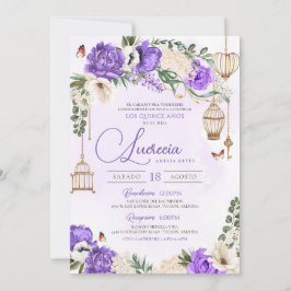 Invitación Lavender Gold Butterfly Floral Elegante Quinceañer