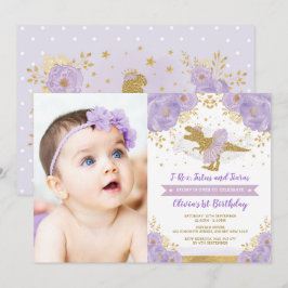 Invitación Lavender Gold Dinosaur T Rex Chica Fotos de cumple