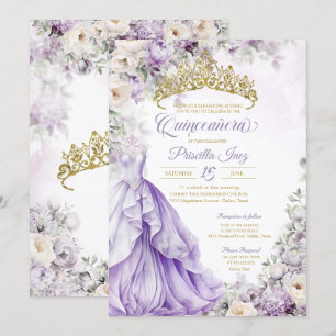 Invitación Lavender Gold Elegante Princesa de Guisantes Quinc
