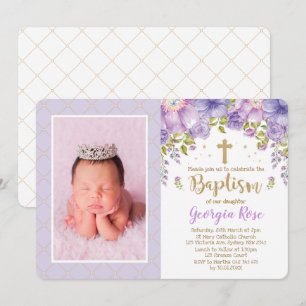 Invitación Lavender Gold Floral / Bautismo Chica Christening