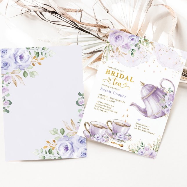 Invitación Lavender Gold Floral Bridal Shower Tea Fiesta (Subido por el creador)
