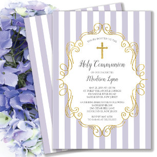 Invitación Lavender & Gold Frame First Holy Communion