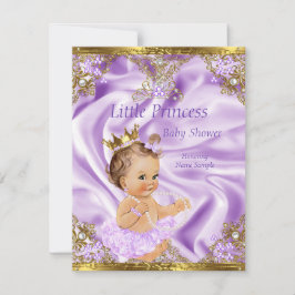 Invitación Lavender Gold Princess Baby Shower Brunette Chica