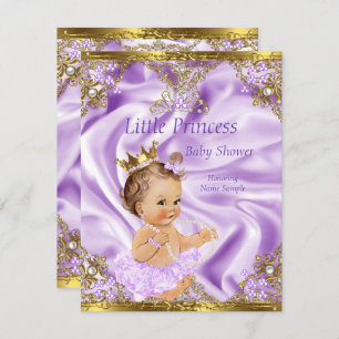 Invitación Lavender Gold Princess Baby Shower Brunette Chica