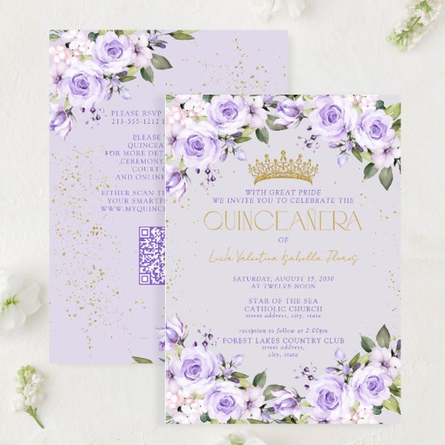 Invitación Lavender Gold QR Code Quinceañera Mis Quince (Subido por el creador)