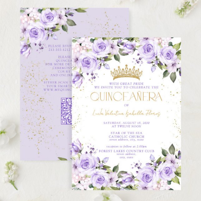 Invitación Lavender Gold QR Quinceañera Mis Quince Años (Subido por el creador)