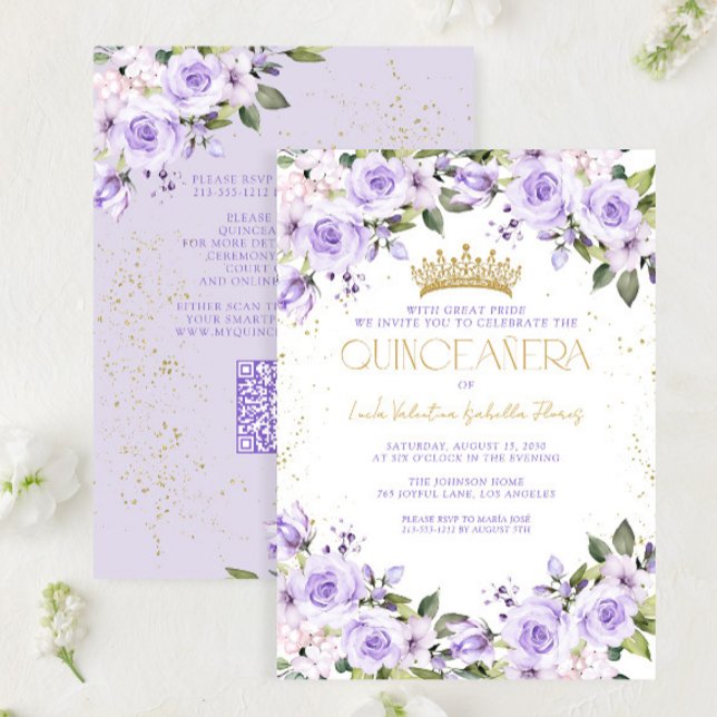 Invitación Lavender Gold Quinceañera Mis Quince 15 Años QR (Subido por el creador)
