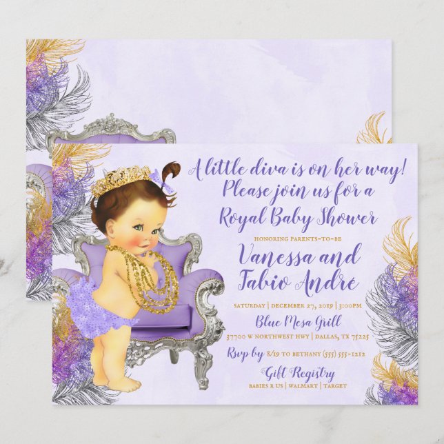 Invitación Lavender Gold Silver Watercolor Baby Shower (Anverso / Reverso)
