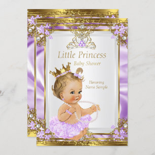 Invitación Lavender Gold White Princess Baby Shower Blonde