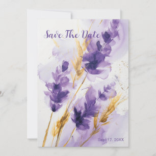 Invitación Lavender Golden Watercolor Floral Ahorra La Fecha