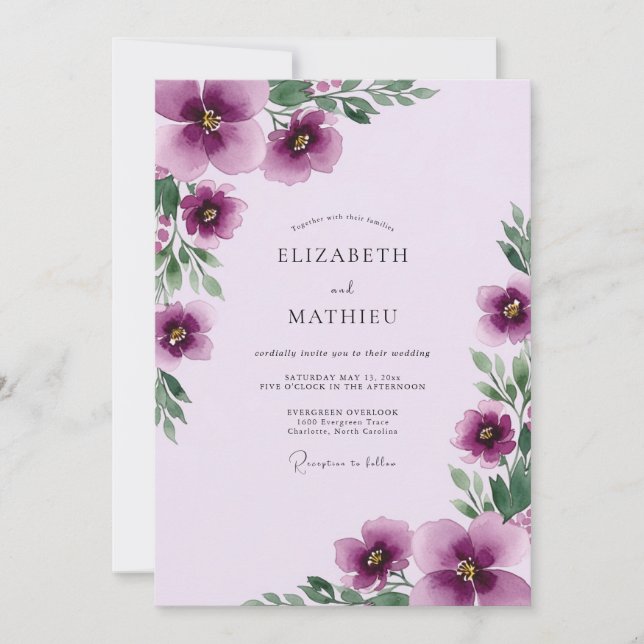 Invitación Lavender Graceful Watercolor Wedding (Anverso)