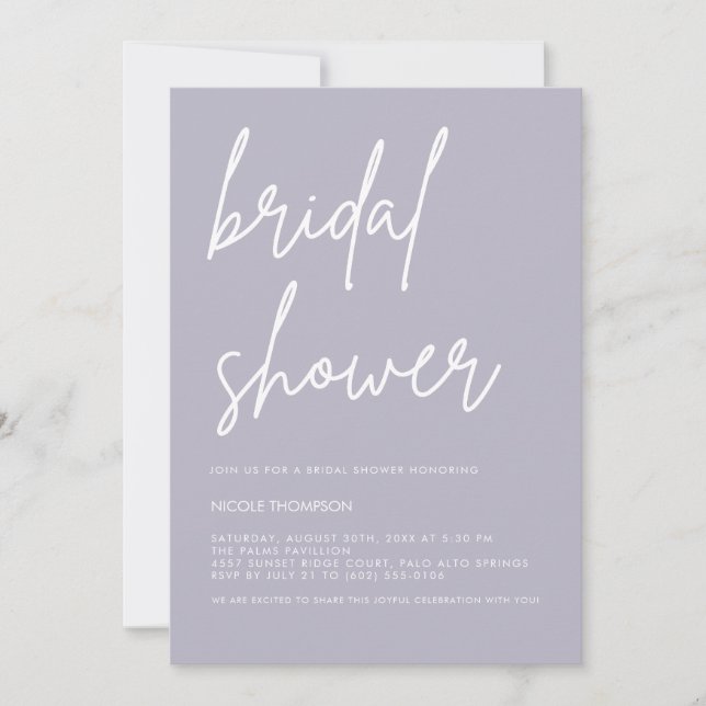 Invitación Lavender Gray Minimalist Bridal Shower Invitation  (Anverso)