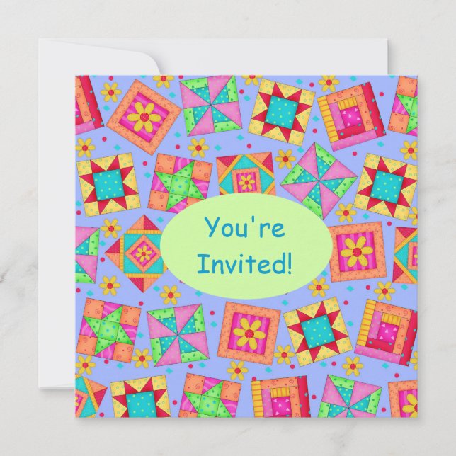 Invitación Lavender Green Patchwork QuilBlock Art (Anverso)