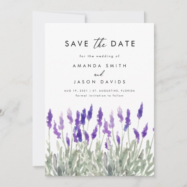 Invitación Lavender Greenery Lilac Purple Save the Date (Anverso)