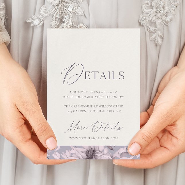 Invitación Lavender Grey Floral Wedding Details Card (Subido por el creador)
