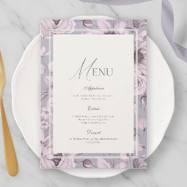 Invitación Lavender Grey Floral Wedding Menu