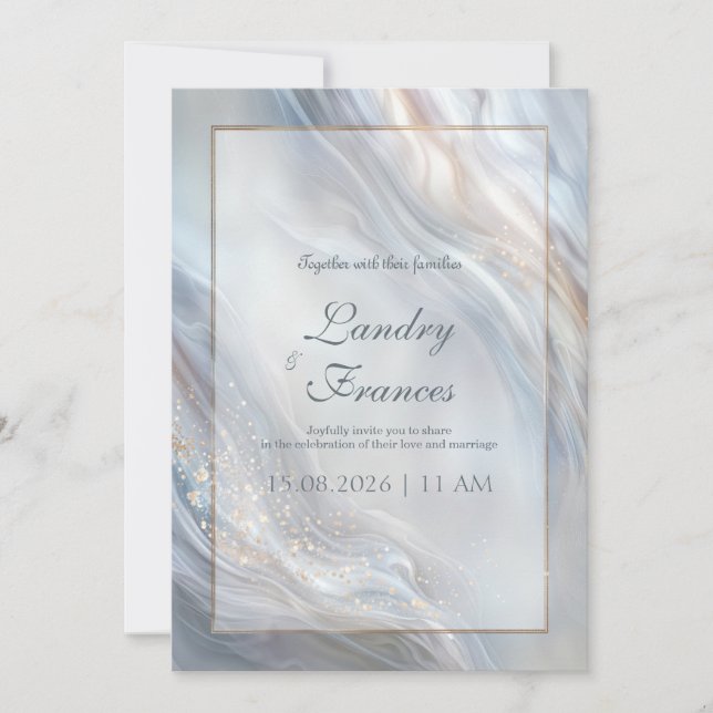 Invitación Lavender Grey Fluid Gold Marble Wedding (Anverso)