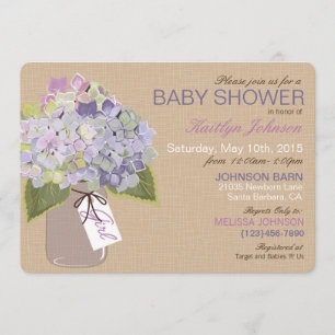 Invitación Lavender Hydrangea Mason Jar Rustic Baby Shower