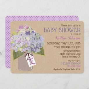Invitación Lavender Hydrangea Mason Jar Rústico Baby Shower