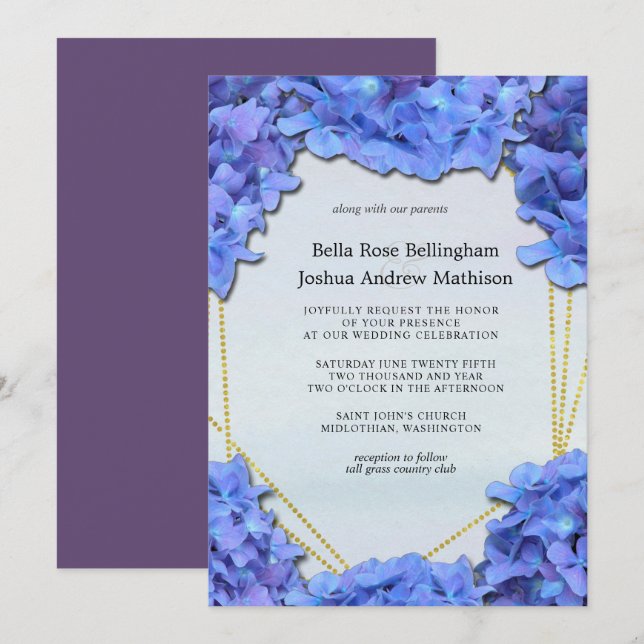 Invitación Lavender Hydrangeas Boda Floral (Anverso / Reverso)