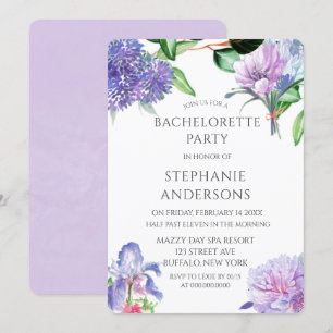 Invitación Lavender Hydrangeas Iris Rosa Bachelorette Party