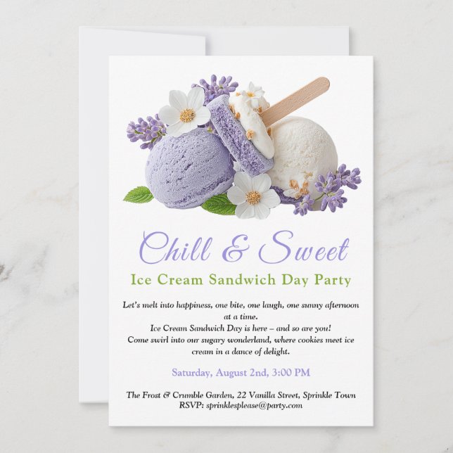 Invitación Lavender Ice Cream Sandwich Day Watercolor (Anverso)