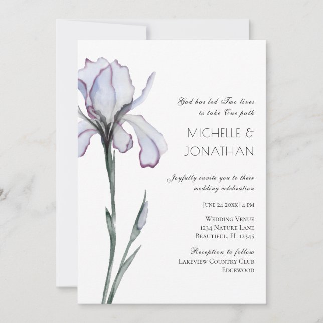 Invitación Lavender Iris Boda cristiano floral moderna (Anverso)