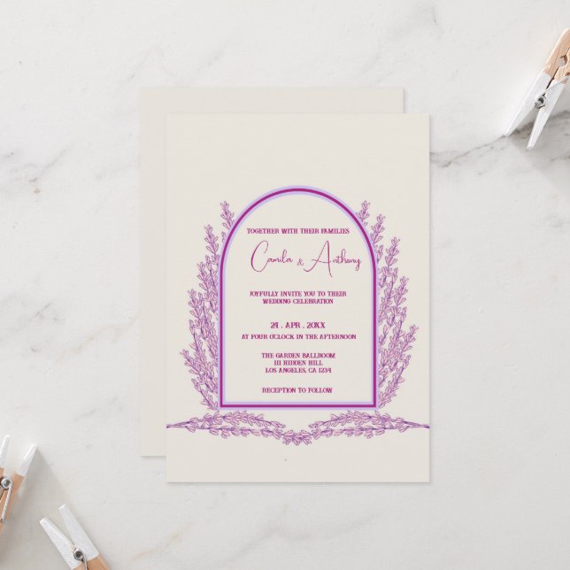 Invitación Lavender Ivory Floral Boho Boda (Anverso/Reverso In Situ)