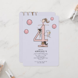 Invitación Lavender Jump & Tumble Gymnastics 4th Birthday
