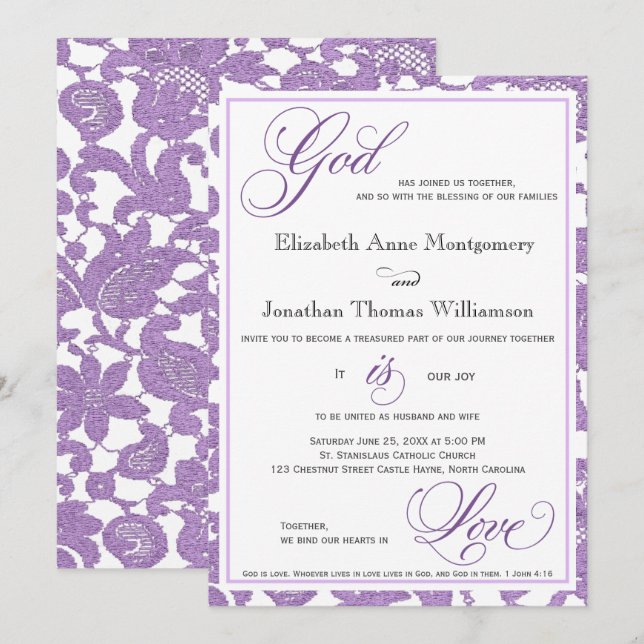 Invitación Lavender Lace Dios es amor Boda cristiano (Anverso / Reverso)