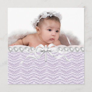 Invitación Lavender Lace Pearl Cross Christening