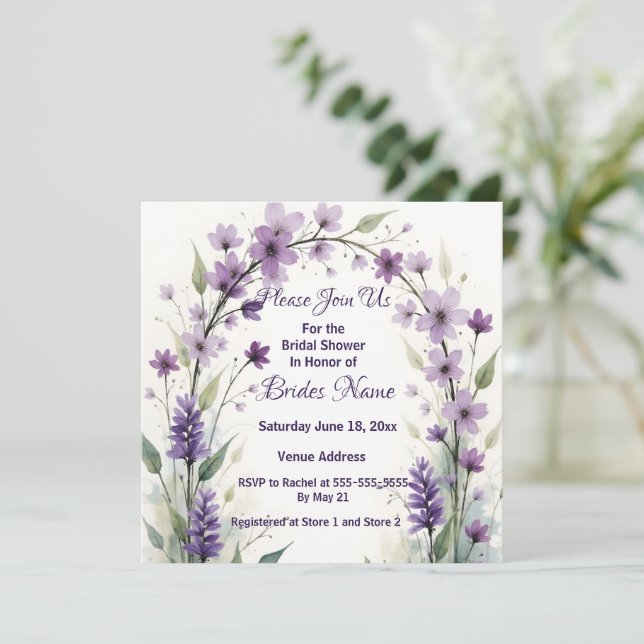 Invitación Lavender & Lilac Floral Arch Bridal Shower (Anverso de pie)