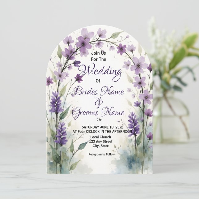 Invitación Lavender Lilac Floral Arch Wedding Watercolor (Anverso de pie)