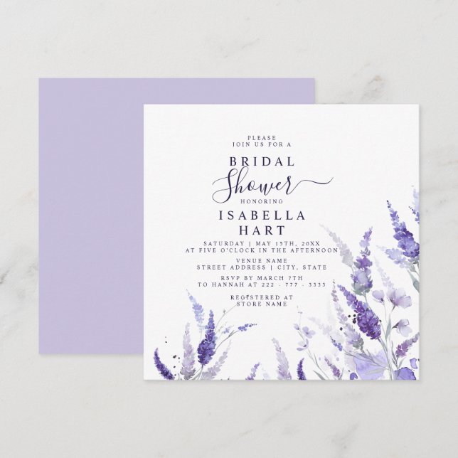 Invitación Lavender Lilac Floral Botánica Bridal Ducha (Anverso / Reverso)