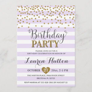 Invitación Lavender Lilac Gold Purpurina Elegante Fiesta de C