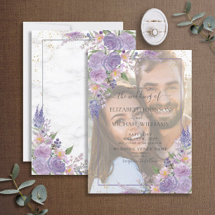 Invitación Lavender Lilac Gold Vellum Overlay Boda