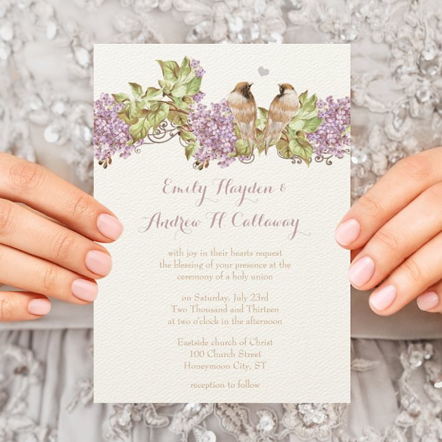 Invitación Lavender Lilac Love Bird Boda (Subido por el creador)