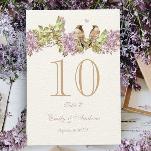 Invitación Lavender Lilac Love Bird Wedding Table Number Card