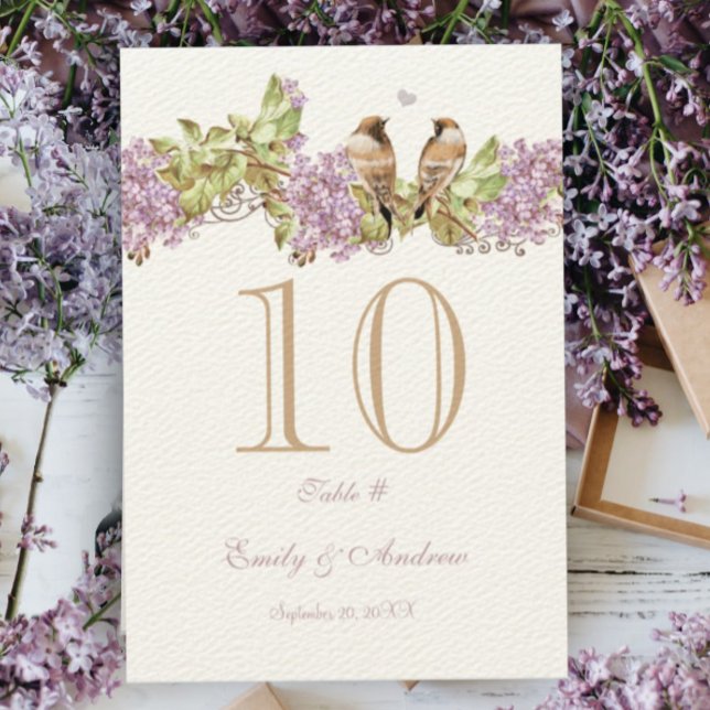 Invitación Lavender Lilac Love Bird Wedding Table Number Card (Subido por el creador)