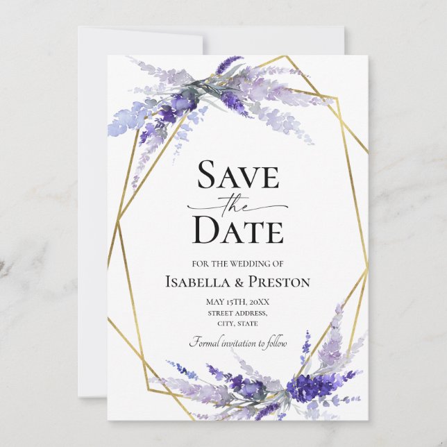 Invitación Lavender Lilac Mauve Boda Floral Salvar La Fecha (Anverso)