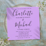 Invitación Lavender Lilac Orquídea Elegante Boda de guión<br><div class="desc">Con elegantes nombres de estilo,  esta elegante invitación a la boda se puede personalizar con los detalles de su boda en la tipografía de moda sobre un fondo de orquídea de lila lavanda. Puede personalizar del color de fondo para que coincida con el tema boda. Diseñado por Thisisnotme©</div>