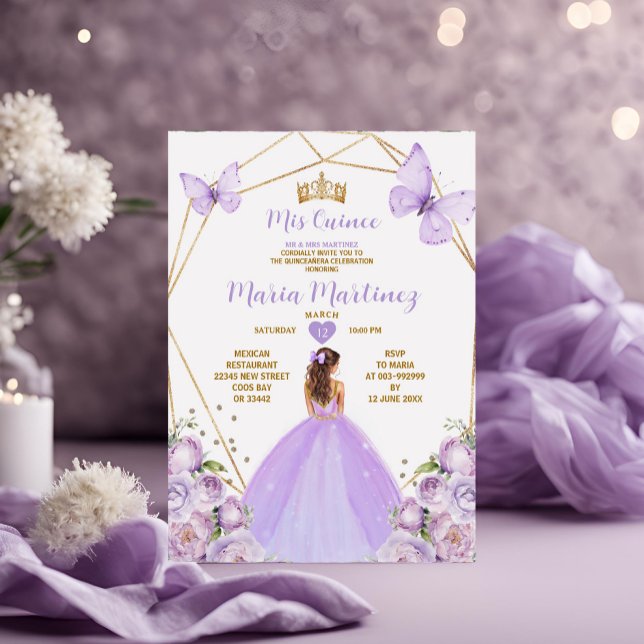 Invitación Lavender Lilac Princesa Mariposa Oro Quiñceanera (Subido por el creador)